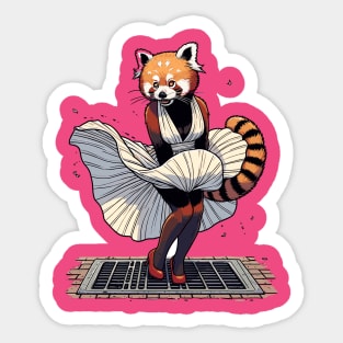 Red panda Elegance – The Iconic Fluttering Dress Illustration Sticker